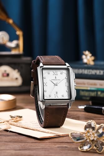 Image of London Fog Mayfair Collection Analog Watch for Men with Square Dial, Crystal Hour Accents, Date Display, Quartz Movement and Leather Strap - LFM10004