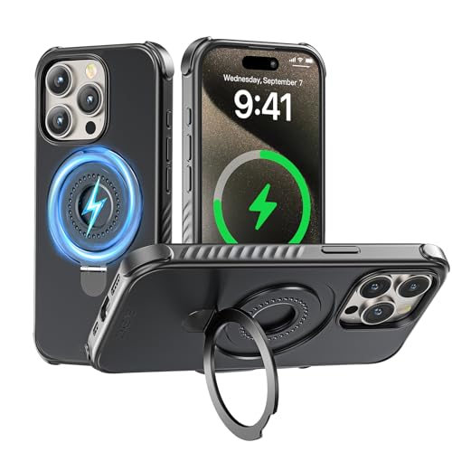 A2C One-Lock Ultra Safe iPhone 15 Pro Case – Compatible with One-Lock Car/Bike/Motorcycle Mounts, Eco-Friendly 2X Thick Military-Grade Drop Protection, Stable & Secure – Black & Ring Kickstand