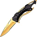 MTech USA MT-A705BG Spring Assist Folding Knife, Gold Blade, Black and Gold Handle, 4.5-Inch Closed