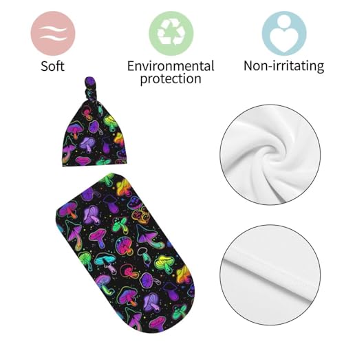 Image of Personality Mushroom Newborn Swaddling Blanket Beanie Hat Funny Blanket Sleeping Bag New Born Sleep Sacks for Boys Girls