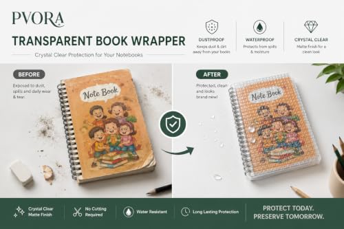 Image of Transparent Self Adhesive Book Cover Sheets, Book Cover Roll, Clear Waterproof Cover Film, Notebooks & Textbooks, 3 Sizes (Small 25x34cm, Medium 30x43cm, Large A4 34x47cm), 30 Pcs