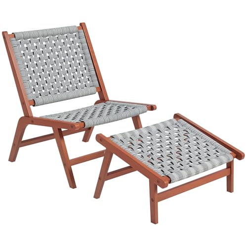 Outsunny Fauteuil de Jardin avec Repose-Pieds - Chaise Relax en Bois d'acacia et Corde résine...