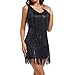 Women's Gatsby 20s Flapper Roarin Cocktail Vintage Tassel Mini Dress, 1920s Fringe Party Club Sequin Prom Dress (US, Alpha, Large, Regular, Regular, Sequin Black Dress)