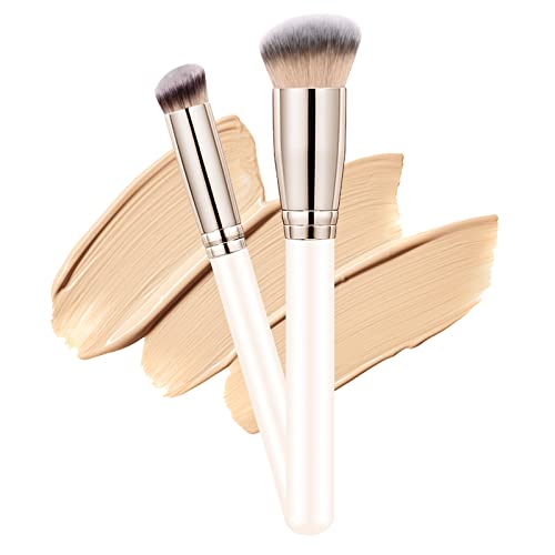 Image of Makeup Brushes Dpolla Pro Foundation Brush and Flawless Concealer Brush Perfect for Any Look Premium Luxe Hair Contour Brush Perfect for Blending Liquid,Buffing,Cream,Sculpting,Mineral Makeup(White)