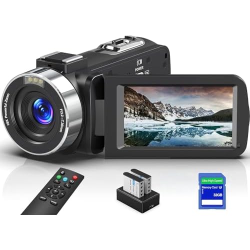 8K 64MP Video Camera Camcorder with IR Night Vision Vlogging Camera, 18X Digital Zoom Touch Screen WiFi Camcorder for YouTube with 32G SD Card, 2.4G Remote Control, Microphone and Two Batteries