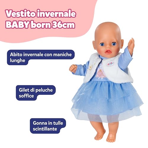 Baby Born Abito Invernale Azzurro – Vestito Per Bambola Con Maniche Lunghe, Gonna In Tulle & Gilet In Peluche – Abbigliamento Per Bambole – Accessorio Per Bambole Da 36 Cm - 2