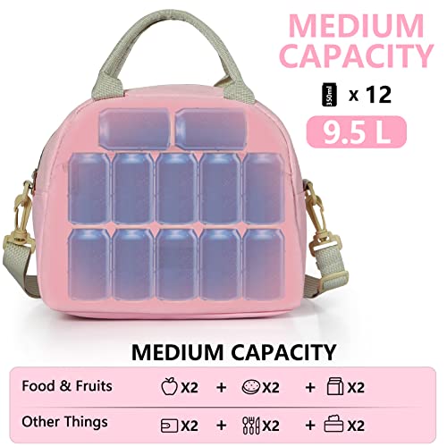 Dirgee Lunch Bag Women Insulated Lunch Bag For Waterproof Lunch Cooler Bag Insulated Lunch Box For Women Portable Reusable Lunch Bag Two-Tone,With Adjustable Straps Can Be Used For Work,Pink And Grey #TOP5