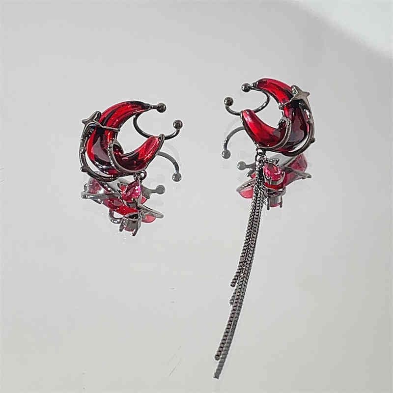 KURTCB Goth Moon Earrings Necklace Vampire Blood Moon Thorns Asymmetrical Huggie Earring Necklace Halloween Gothic Jewelry for Women - Image 3