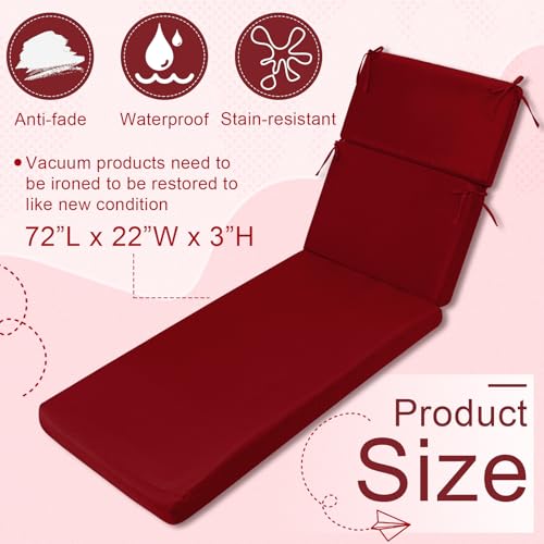 SmoothNovelty 1 Pcs Indoor Outdoor Chaise Lounge Cushions Sponge Bench Outdoor Furniture Chaise Cushions Patio Chair Furniture Replacement (Brick Red) — view 3