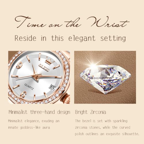 Image of OLEVS Women's Quartz Watches - Elegant Oval Diamond Dress Watch with Ceramic Band, 30M Waterproof Ladies Wrist Watch for Dress & Casual Wear (Rose Gold Blue /Red /Purple /White)