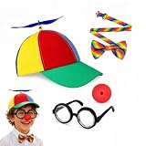 AYZDJ Juego de 4 gorras de béisbol de libélula de bambú con bloques de color para todas las estaciones con hélice, pajarita colorida, gafas de nariz rojas, unisex para fiesta de cosplay, sombrero de
