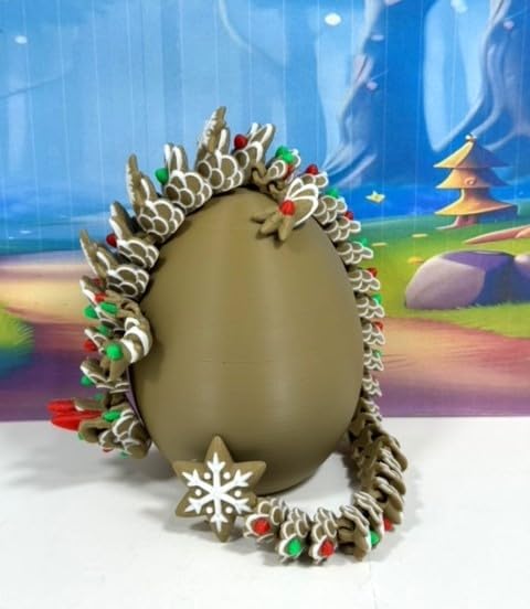 3D Printed Gingerbread Fidget Toy with Dragon Egg, 12.5" Dragon, Christmas D067
