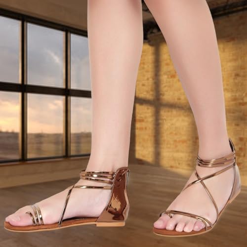 Image of Action Women's Bronze Gladiator Flat Sandals with Suede Sole & Multiple Straps