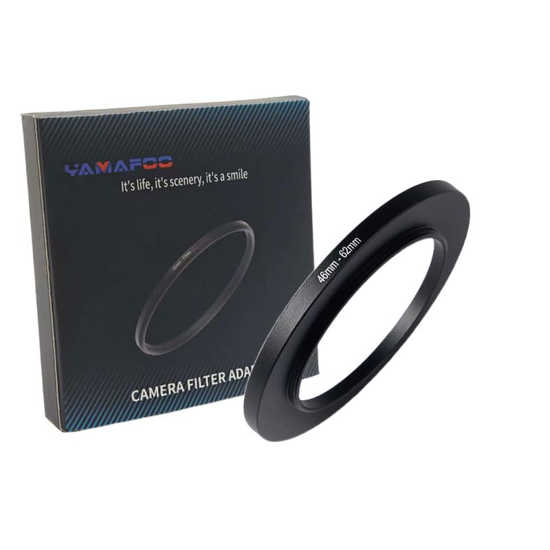 YAMAFOO 46mm to 62mm Step-Up Ring/Step Down Rings Filter Adapter for All Brands UV ND CPL Metal Ring Step-Up Rings Adapter Filter,Black (46-62)