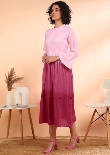 Image of Maaesa Women Embroidered Cotton Flared Dress