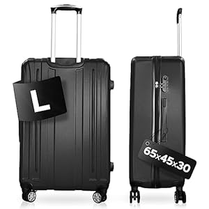 DS-Lux Hoogwaardige reiskoffer, koffer, harde schaal, trolley, rolkoffer, handbagage, ABS-kunststof, met TSA-slot, 4 spinner wielen, (S-M-L-set), zwart, Large, Verpakt met zwenkwielen