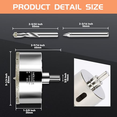 Image of MOLLOM 3-1 /4 inch (83mm) Diamond Hole Saw with 2 Pilot Drill Bit