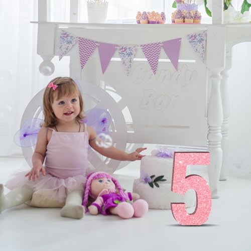 Image of 7.8 IN Glitter Birthday Number Table Decoration Freestanding Party Centrepiece Sparkly Pink Number Ornament for Celebrations Reusable - 5