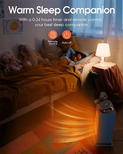 Space Heater, 1500W Oscillating Portable Heater With Eco Temperature Control, Electric Heater With 24H Timer Overheat & Tip-Over Protection, Remote, Space Heaters For Indoor Use Office Bedroom #TOP4