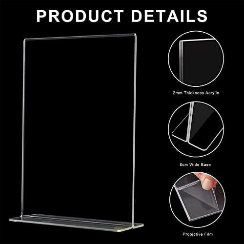 Image of Shuban Acrylic Sign Holder Table Sign Holder Double Sided T Shape Clear Plastic Desktop Display Holder Vertical Menu Stand Sign Holders for School, Office, Hotel, Party (05 X 7 Inch -4Pcs)