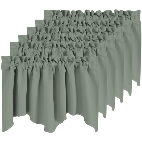 NICETOWN 6 Panels Sage Green Bathroom Window Valances, Thermal Insualted