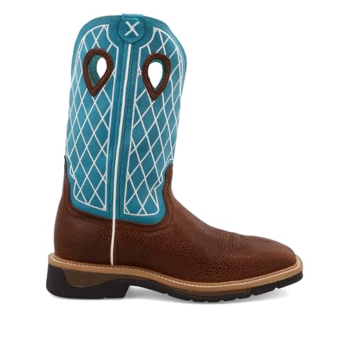 Image of Twisted X Men's 12 inch Western Work Boot, Square Toe, Brown Distressed & Turquoise, 8 D