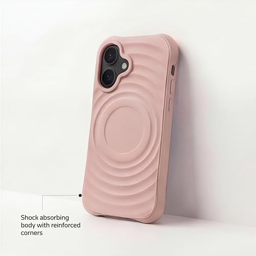Image of amazon basics Shockproof Case for iPhone 16 | Ripple Pattern | Camera Protection | Protective Cover with Enhanced Grip & Wireless Charging Support - Baby Pink