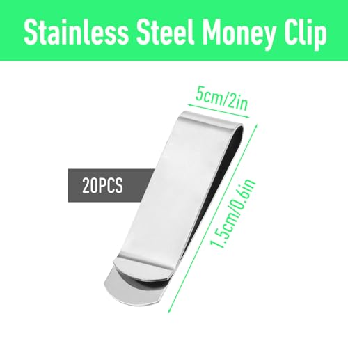 20 Stück Geldklammer Edelstahl - Herren Silber Money Clip, Metall Tragbare Geldscheinklammer für Geld Vordertasche Kreditkarte Visitenkarte Dokumente Banknote Herren