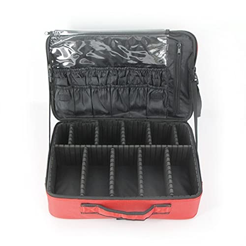 Image of Adson Large Makeup Bag 3 Layers Professional Train Cosmetic Bag Makeup Organizer Case Portable Artist Storage Brush Box with Adjustable Dividers and Strap for Makeup Accessories (Red)