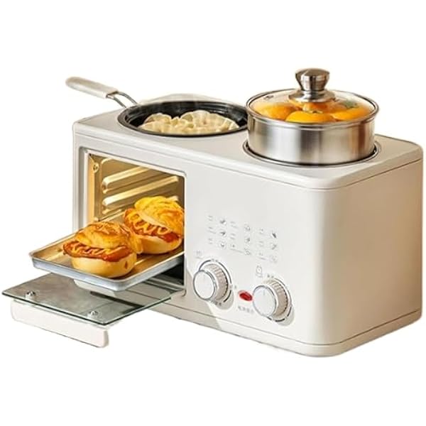 Maszyna śniadaniowa 1200 W 3 w 1, wielofunkcyjna maszyna śniadaniowa, z piekarnikiem, patelnią, parowcem, podwójnym ogrzewaniem i timerem 60-minutowym do użytku na kempingu lub w domu