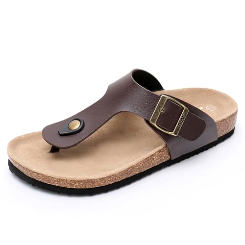 Image of WTW Cork Footbed Womens Sandals Genuine Leather Insole Slides Sandals for Women Adjustable Buckle Summer Sandals Outdoor Walking