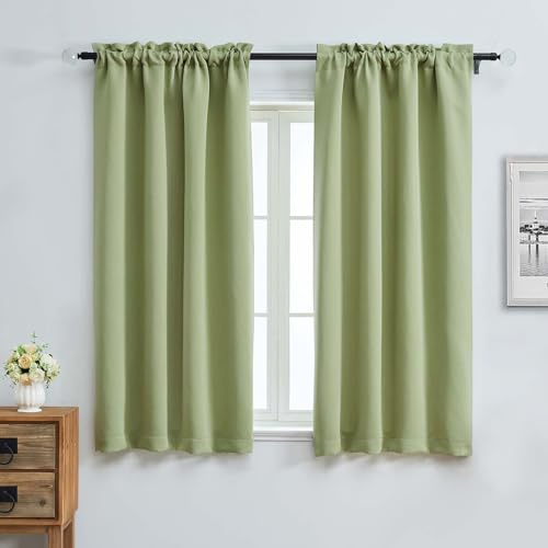 Aiyufeng Sage Green Blackout Curtains for Bedroom 63 Inch Length 2 Panels Set, Solid Thermal Insulated Energy Saving Rod Pocket Window Treatment Curtains Blackout Drapes, W40 x L63 Inch, Sage