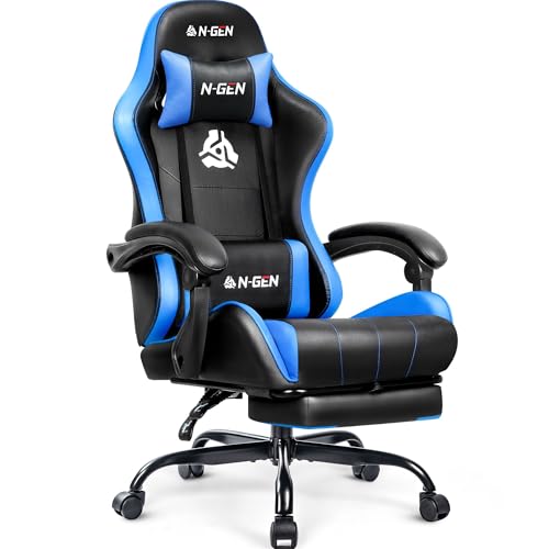 N-GEN GAMING Video Gaming Chair with Footrest Lumbar Support for Home Office High Back Recliner...