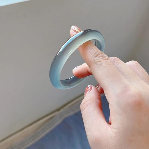 Natural Ice Jade Bangle Bracelet for Women Chalcedony Feng Shui Good Luck Bracelet Fashion Round Grey Blue Jade Stone Bangle for Woman Birthday Wedding(bianyusui Bangle6, 58-59mm)4