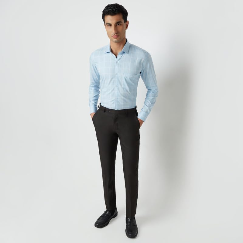 Image of MARK & ALBERT 100% Cotton Full Sleeves Regular Fit Formal Shirt for Men Blue