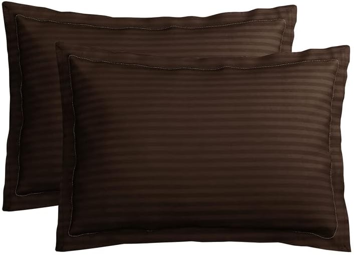 VAS COLLECTIONS Premium 210 TC 100% Pure Cotton Satin Stripes Pillow Cover Set of 2 Pcs, for Hotel Hospital Uses, 18x28 inches - Coffee