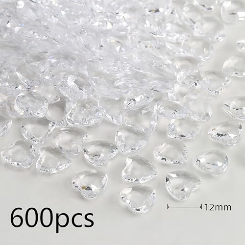 YIEUR 600 Stück weiß Herzen Diamant Konfetti Deko, 12mm glitzer Dekosteine herzen Acryl, Streudeko Kristalle Konfetti Diamanten Plastik Hochzeit Tischdekoration Geschenk Taufe von Partyloon(weiß-12)