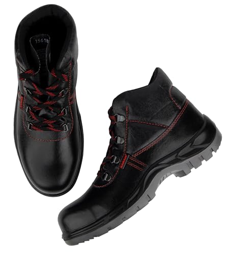 Image of KARAM FS21 Black Leather Safety Shoes for Men | Double Density with Fiber Toe | Antistatic, Antislip, Oil & Heat Resistant | Size-13