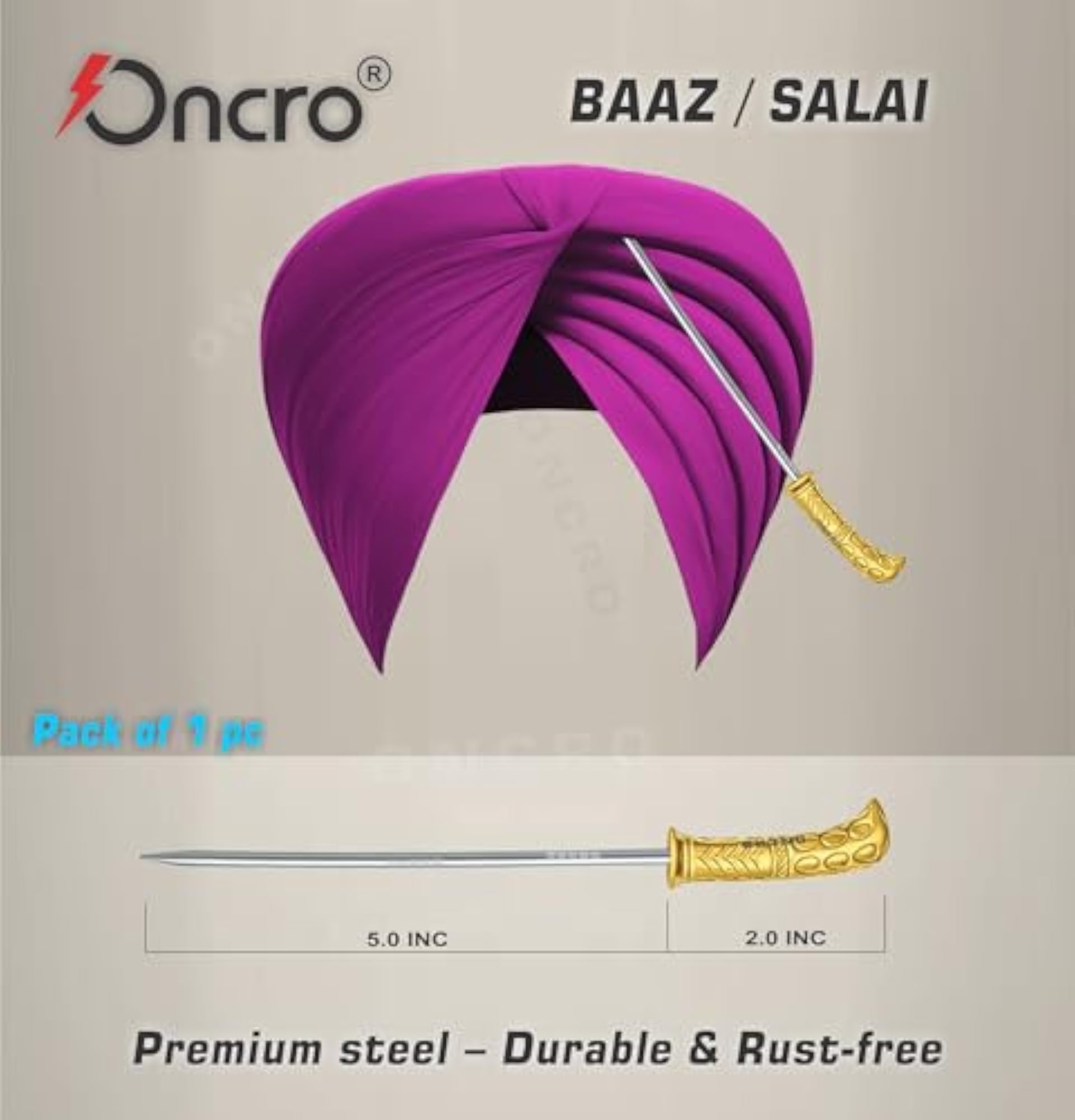 Golden Kirpan Handle Design Hair Pin Needle Stick