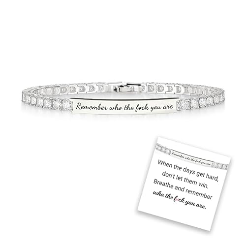 LAXES Motivational Tube Bracelet, 'Remember Who The Fuck You Are' Engraved, Silver, Unisex, 6 Inch Wristband