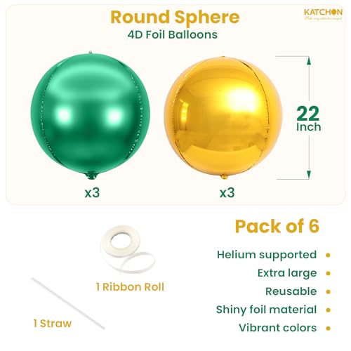 Image of KatchOn, Green and Gold Foil Balloons - 22 Inch, Pack of 6 | Gold Mylar Balloons for Graduation Decorations 2026 | Mardi Gras, Fiesta Party Football, Jungle, Safari Party Decorations