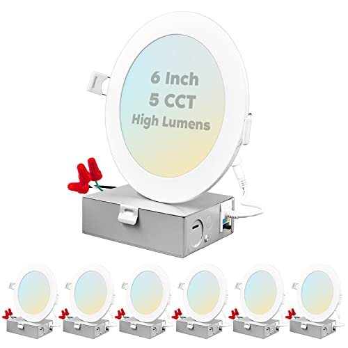 LUXRITE 6 Inch Ultra Thin LED Recessed Light with J-Box, 15W, 5 Color Selectable 2700K-5000K, 1400 Lumens, Dimmable LED Wafer Lights, High Output, Wet Rated, IC Rated, Energy Star (6 Pack) LUXRITE 6 Inch Ultra Thin LED Recessed Light with J-Box, 15W, 5 Color Selectable 2700K-5000K, 1400 Lumens, Dimmable LED Wafer Lights, High Output, Wet Rated, IC Rated, Energy Star (6 Pack)