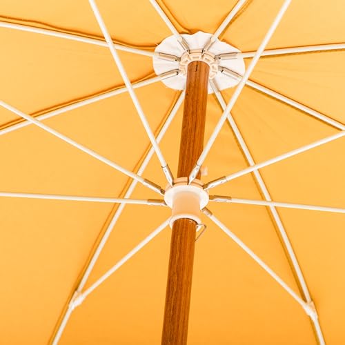 Business & Pleasure Co. Rio Fringe Umbrella For Beach, Patio or Picnic - 6' Boho Beach Umbrella, White Fringe, 7' Tall Wood Pole, UPF 50+, Vintage Gold by Business & Pleasure Co. - Image 3