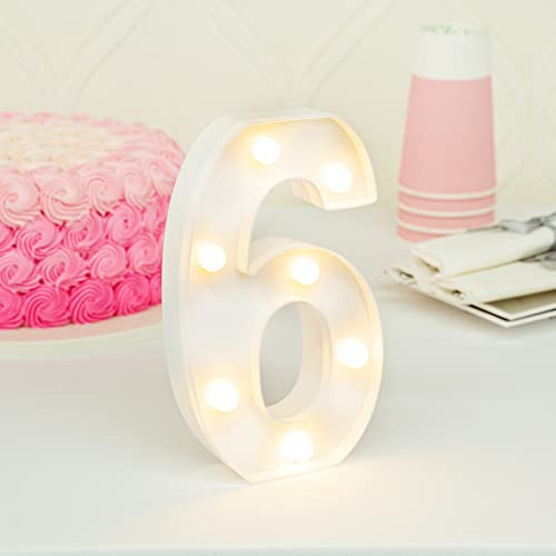 Image of Restaurantware Illumify 7.1 x 1.2 x 8.7 Inch Light Up Number 1 Durable Marquee LED Light - Number 6 Touchproof White Plastic Party Light Keyhole Slot For Parties Weddings Or Special Events
