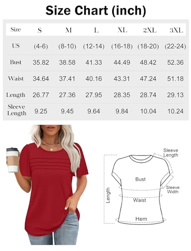 Womens T Shirts Short Sleeve Tops Dressy Casual Blouses Spring Summer Outfits Flowy Pleated Front Scooped Neck2