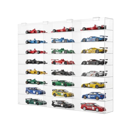 Clear Acrylic Display Case for 1:24 Scale Diecast 8 Tiers 24 Compartments Clear Toy Model Car Display Box Wall Mounted Toy Display Shelf for Living Rooms Bedrooms Offices Reception Rooms Etc