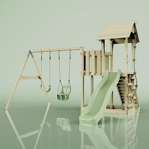 PolarPlay Balcony Tower Kids Wooden Climbing Frame - Swing Hagen Sage