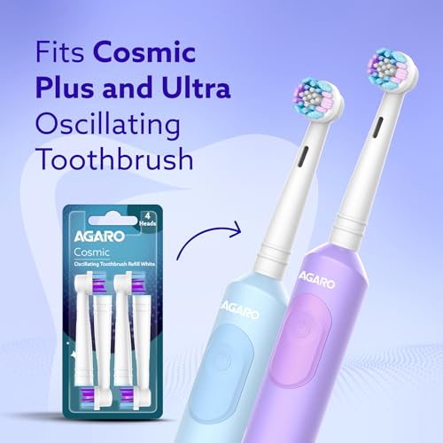 Image of AGARO Cosmic Oscillating Electric Toothbrush Refill Heads, Soft Bristles for Cleaning, Pack of 4 Brush Heads for Daily Oral Care,Compatible with AGARO Cosmic Plus & Cosmic Ultra Oscillating Toothbrush