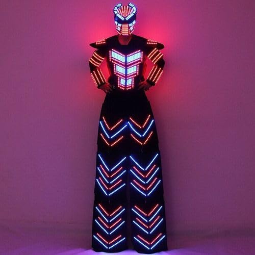 DELLMAO LED Robot Costume Suit Illuminated Party Dance RGB Luminous Armor Bar Light Show Dance LED Night Lights Clothing