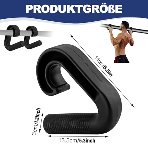 DAMIHAI 2 Stück Double D Fitness Griffe, 90-Grad-Haken Klimmzug Griffe, Neutral Grip Griffbefestigung, Pull Up Grips für Klimmzugstangen, Rückentraining, Langhanteln, Kabelzug-Aufsatz（Schwarz）